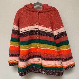Boboli "Becky" pink striped cozy sweater jacket with detachable hood, size 3